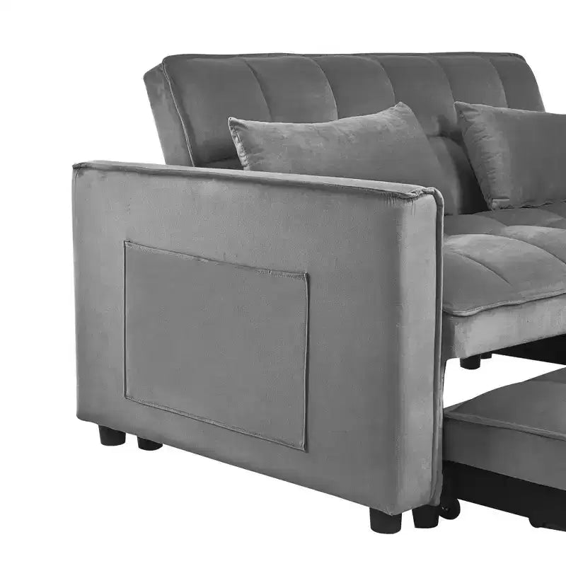 Cement Gray 3 in 1 Velvet Convertible Sleeper Sofa Bed with Pillows and Pockets, Modern Pull Out Couch Bed, Adjustable Backrest – Image 19