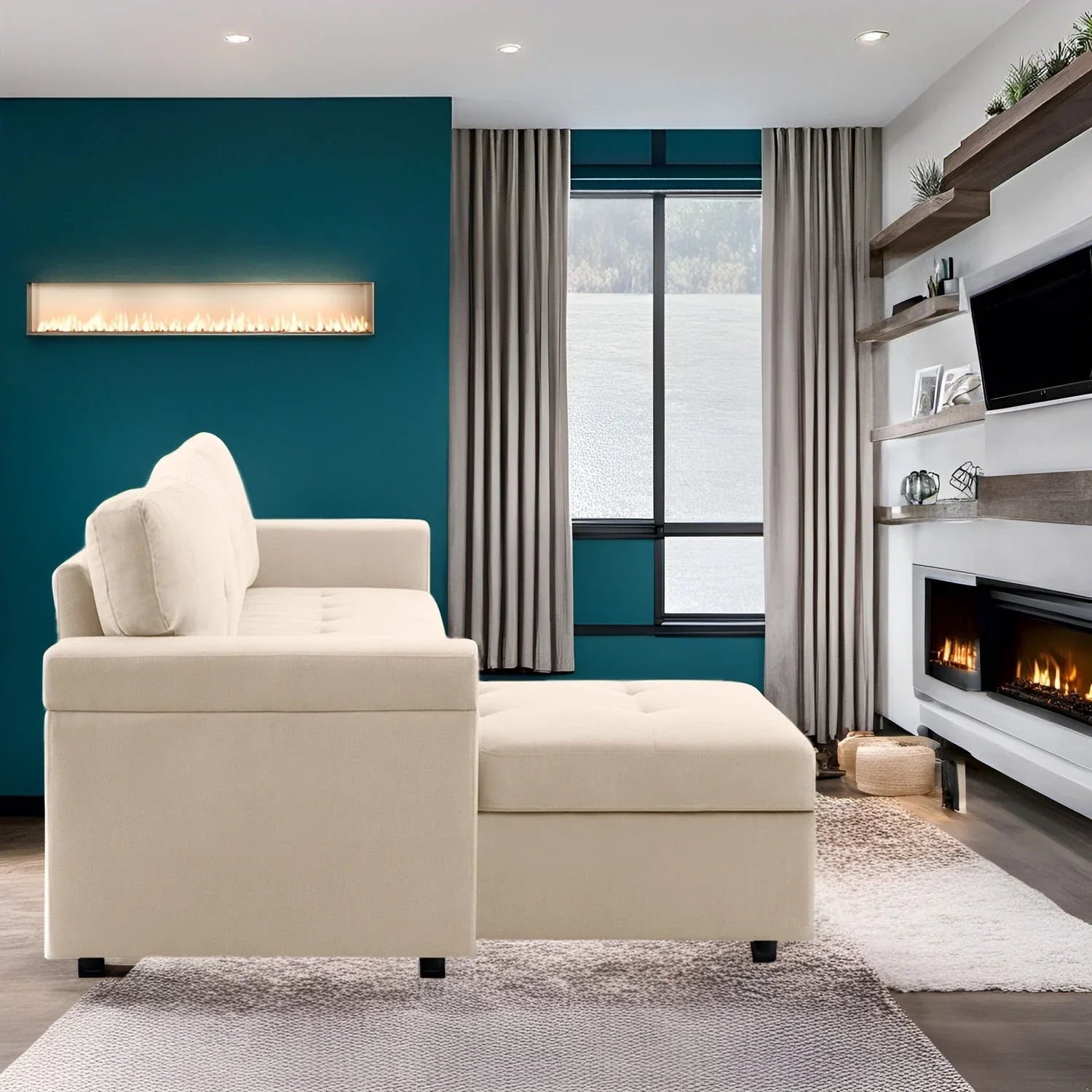 Convertible Reversible Sectional Sofa with Pull-Out Sleeper Bed, Hidden Storage Chaise, and Durable Legs – Image 145