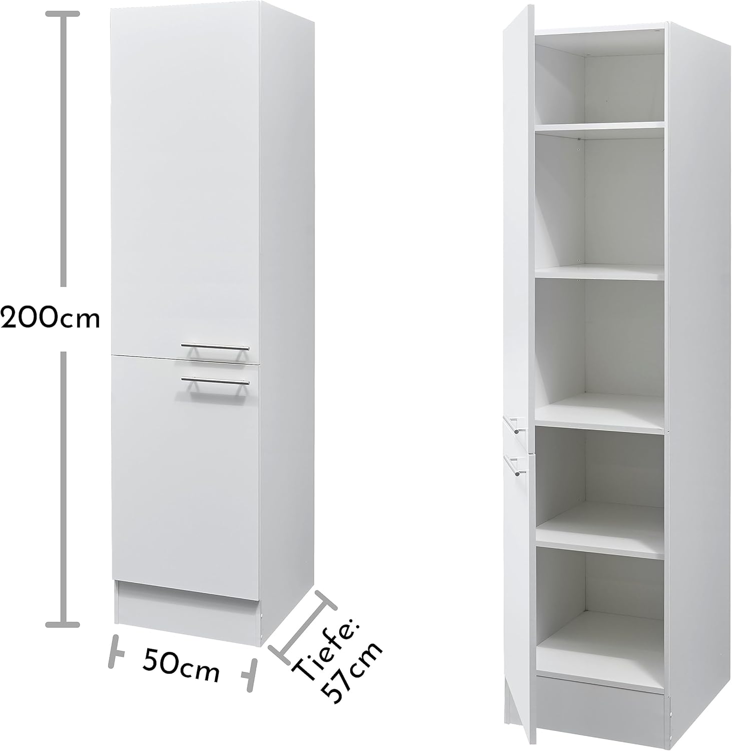 Stella Trading Eddy Moderne en Blanc Mat - Armoire de Cuisine spacieuse avec Beaucoup d'espace de Rangement, Bois d'ingénierie, Vorratsschrank – Image 3