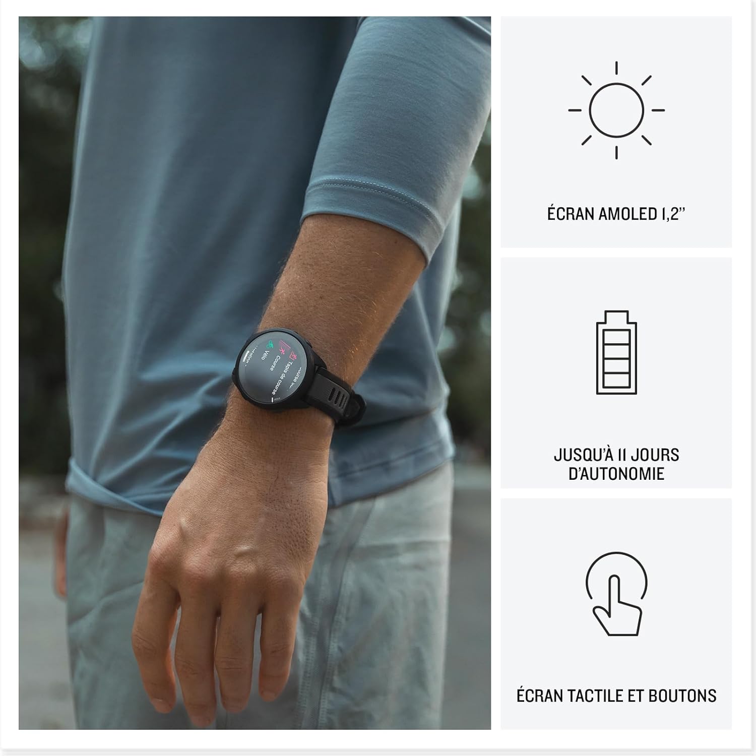 Garmin Forerunner 165 - Montre GPS connectée de Running avec écran AMOLED – Noir/Gris - Boîtier 43 mm – Image 3