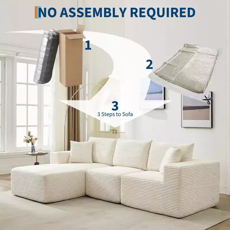 108 Modern Sofa Couch, 3 Seater Upholstered L Shaped Sofa with Pillows, Deep Seat Sofa, No Assembly Required – Image 6