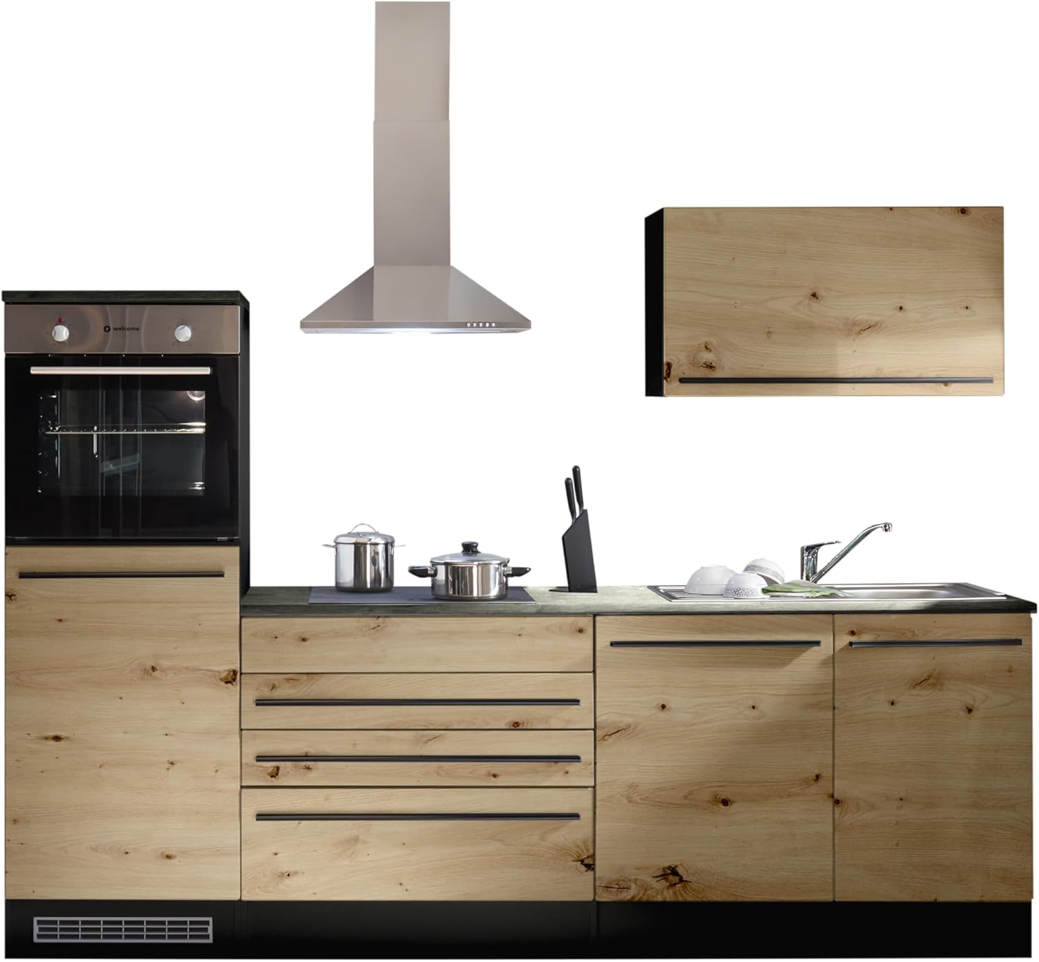Stella Trading Jazz 6 Cuisine Moderne sans électroménager, Anthracite, Aspect chêne Artisan - Cuisine intégrée spacieuse avec Beaucoup de Rangement - 260 x 200 x 60 cm L/H/P