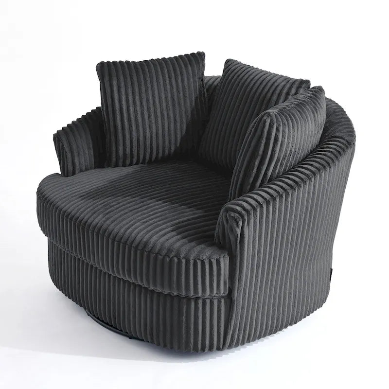 2 Set Oversized 43 W Plush Corduroy Swivel Barrel Chair with Pillows – Image 28