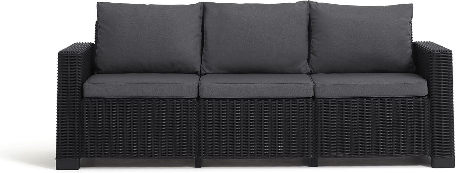 Allibert by Keter California Canapé de Jardin 3 Places avec Coussins d'assise et de Dossier, en Plastique, Aspect rotin, Rond, Graphite/Gris Froid, 199 x 68 x 72 cm – Image 7