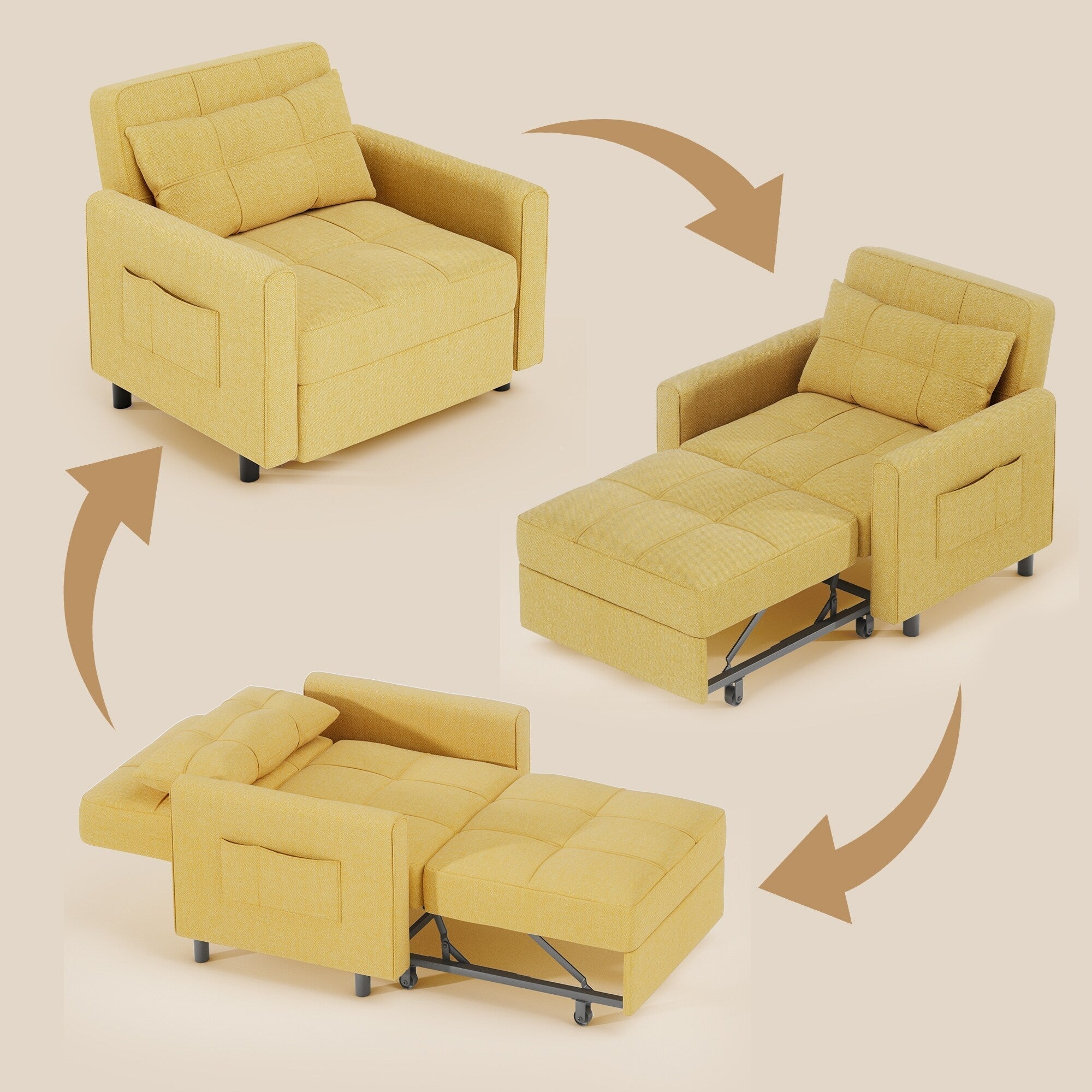 3-in-1 Adjustable Sleeper Sofa Bed, Pull Out Chair Sofa, Convertible Folding Bed for Living Room – Image 79