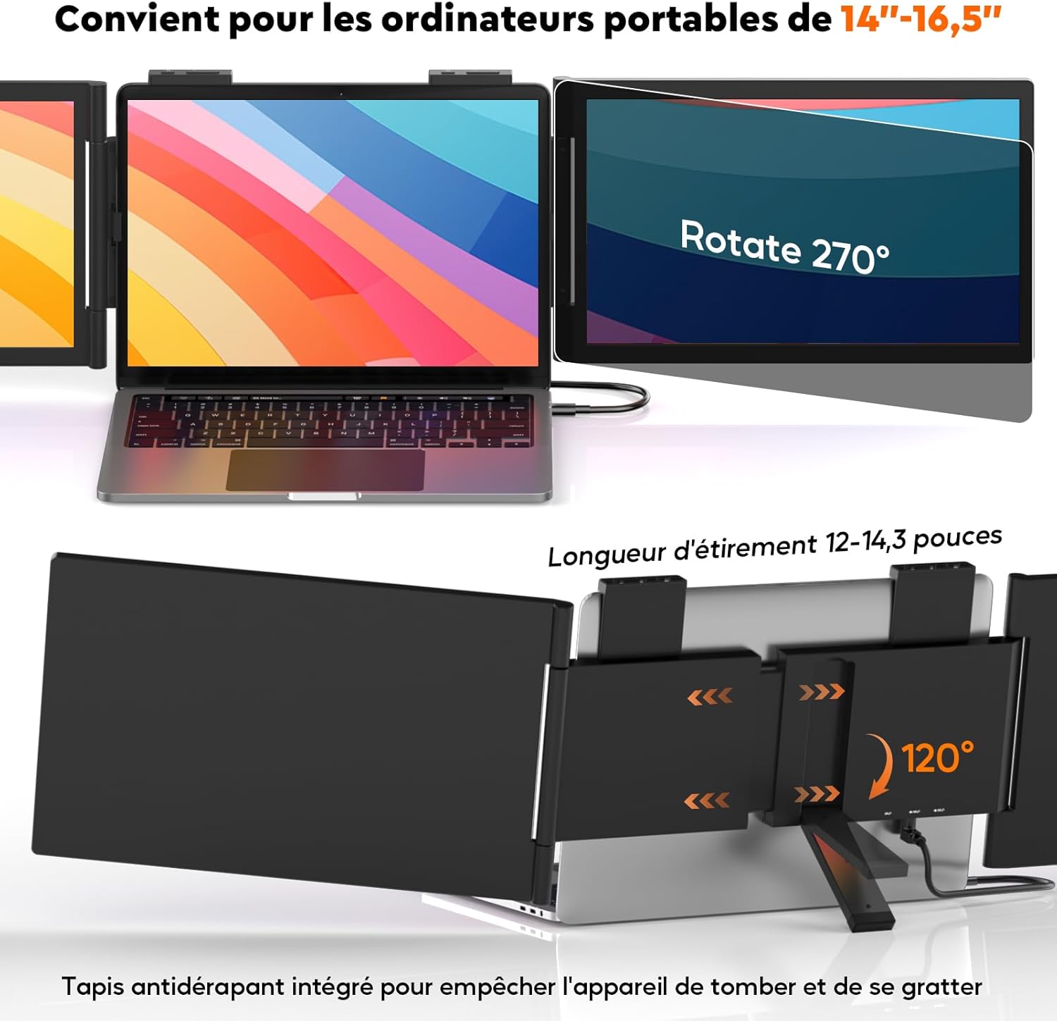 Moniteur pour Ordinateur Portable 14 FHD 1080P IPS, Triple Écran Portatif USB C, Extension Écran pour Ordinateur Portable 14-16 Compatible avec Mac, Windows, Chrome, Switch, PS45 – Image 4