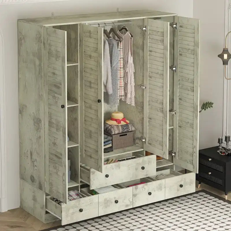 Wardrobe Armoire Closet 59W Large Freestanding Wardrobe Cabinet White – Image 15