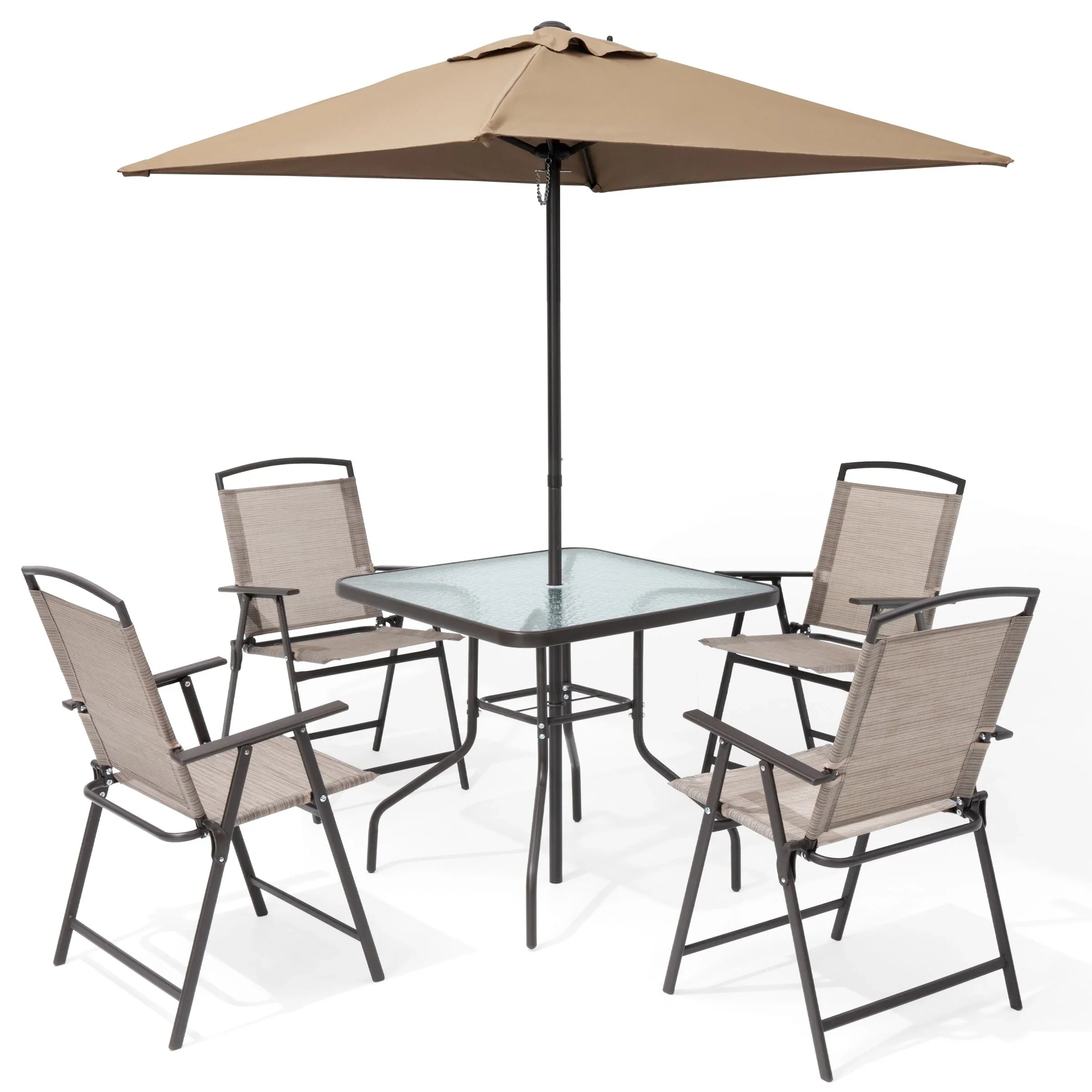 Pellebant 6 Piece Patio Set with Table, Umbrella and 4 Folding Chairs - 22.4Wx26.8Dx34.4H – Image 7