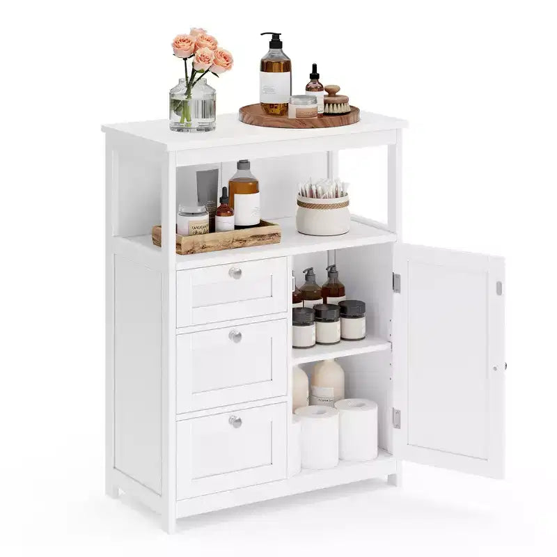 VASAGLE Floor Storage Cabinet, Storage Unit with 3 Drawers, Cabinet Freestanding, Adjustable Shelf ,White