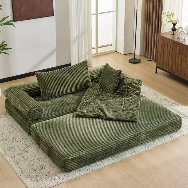 Dark Gray / Gray / Green / Sea Blue Corduroy Convertible Sleeper Sofa Bed, 2-Seater – Image 19