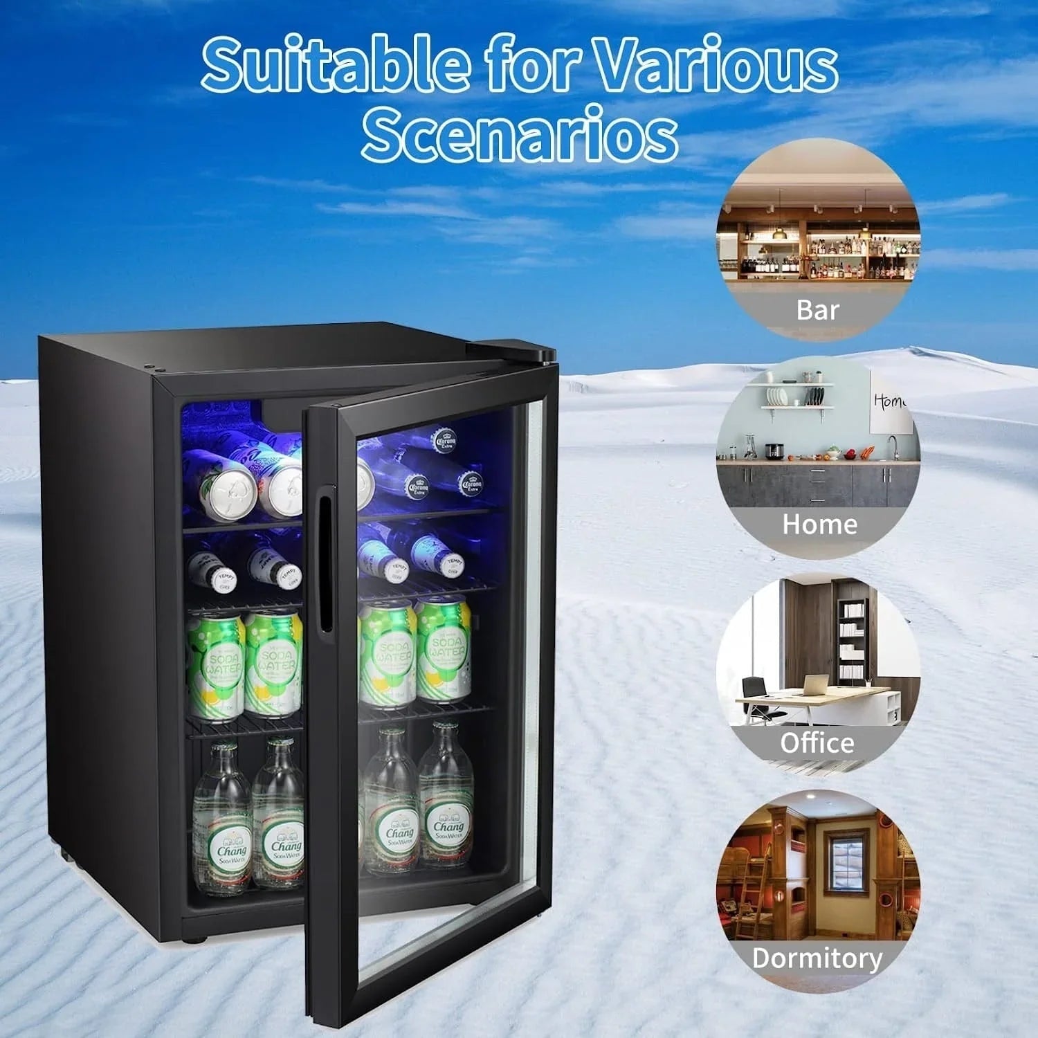 Mini Fridge-100 Can Beverage Refrigerator, Wine Cooler, Clear Front Glass Door, Small Drink Touch Screen - 2.6 Cu. Ft. – Image 8