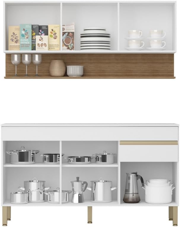 KITS PARANA Cuisine Equipée 6 Portes 1 Tiroir Chêne et Blanc Largeur 150 cm – Image 4