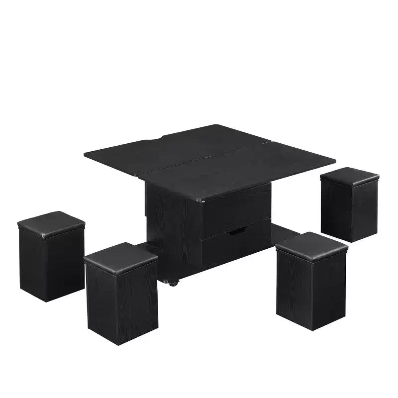 Zeus & Ruta Multi-Function Modern Lift-Top Coffee Table with Hidden Storage, 4 Stools and Casters, Perfect for Modern Living Spaces – Image 12