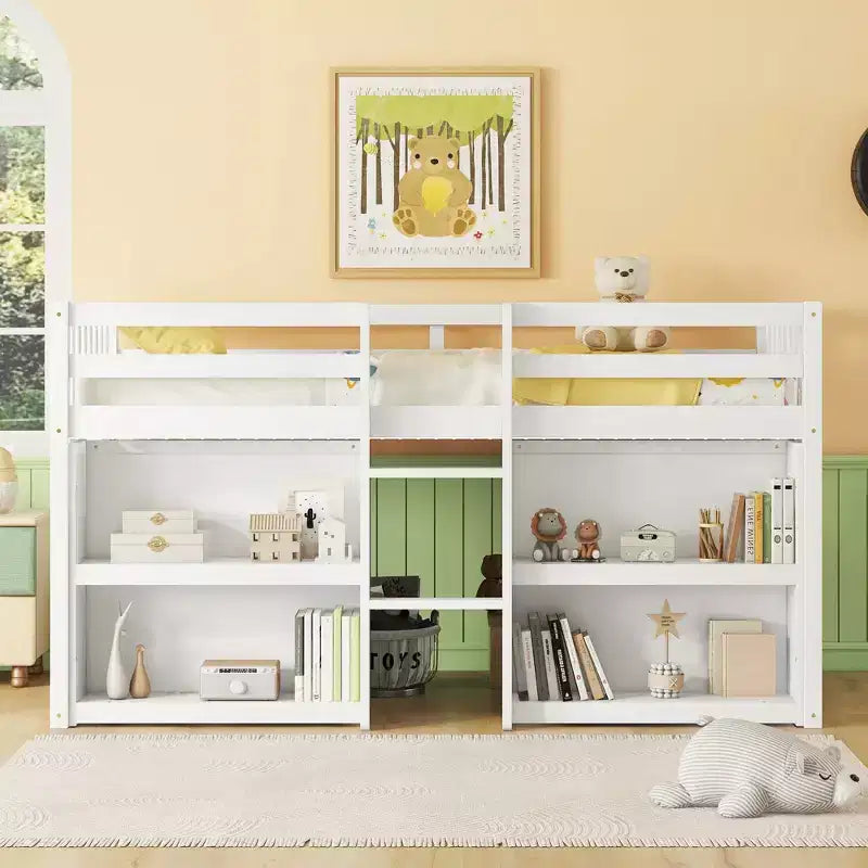 Whisen 79.8''L * 43.9''W Twin Size Kid Low Loft Bed With Two-Tier Shelves And LED Light – Image 10