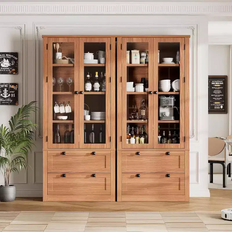 Farmhouse Kitchen Pantry Cabinet with Glass Doors, 72in Storage Cupboard with Drawers and Adjustable Shelves for Dining Room Bathroom Living Room – Image 21