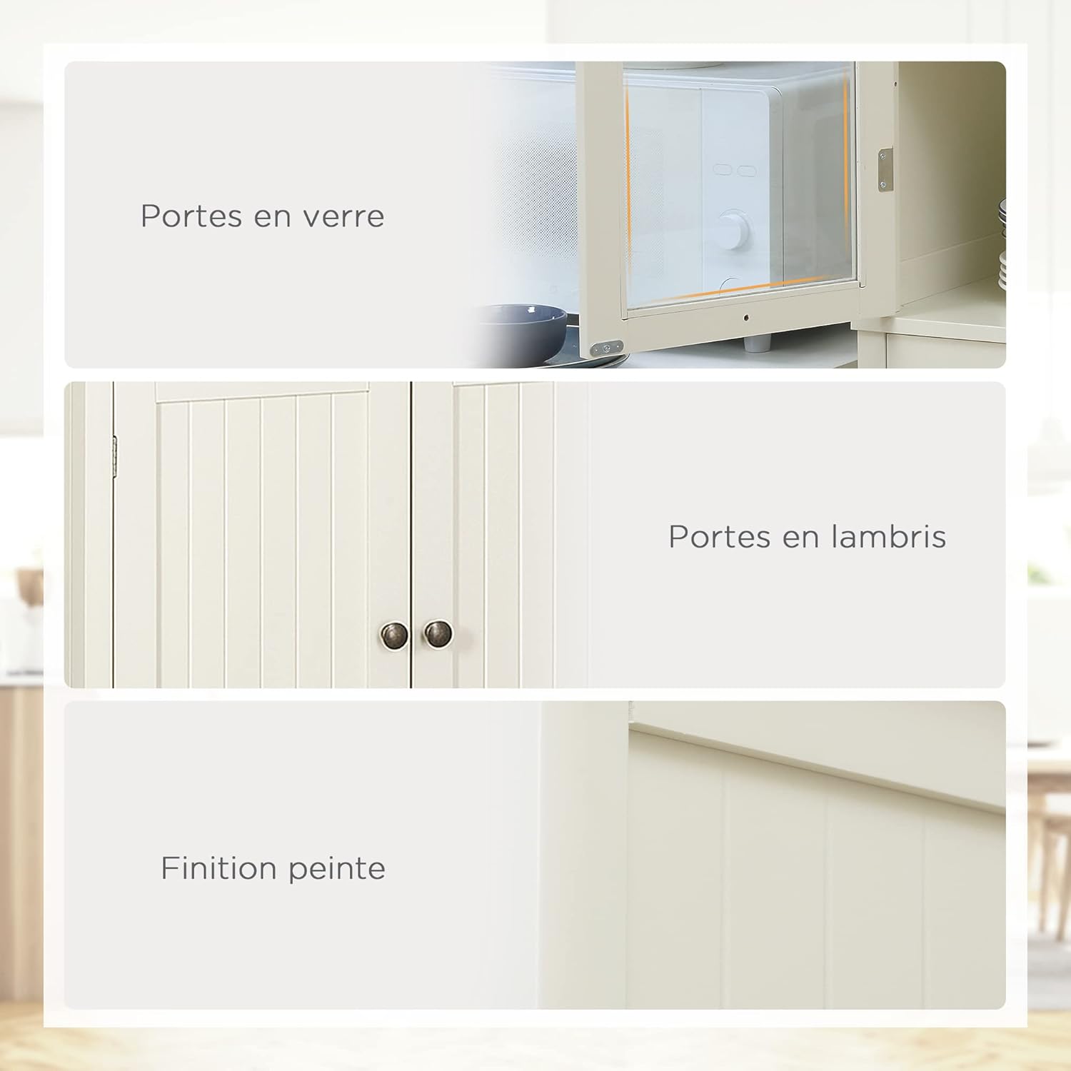 HOMCOM Buffet Meuble Cuisine Rangement Armoire de Cuisine 4 Portes Dont 2 Portes vitrées et 1 tiroir Hauteur 182,5 cm avec étagères réglables - Beige – Image 5