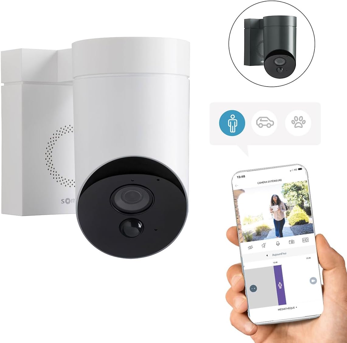 somfy 1875325 - Outdoor Camera 2 Blanche, Caméras avec détection de Mouvement Intelligente, Sirène intégrée de 110 DB, Branchement Possible sur Un luminaire existant, Images Full HD 1080p – Image 2
