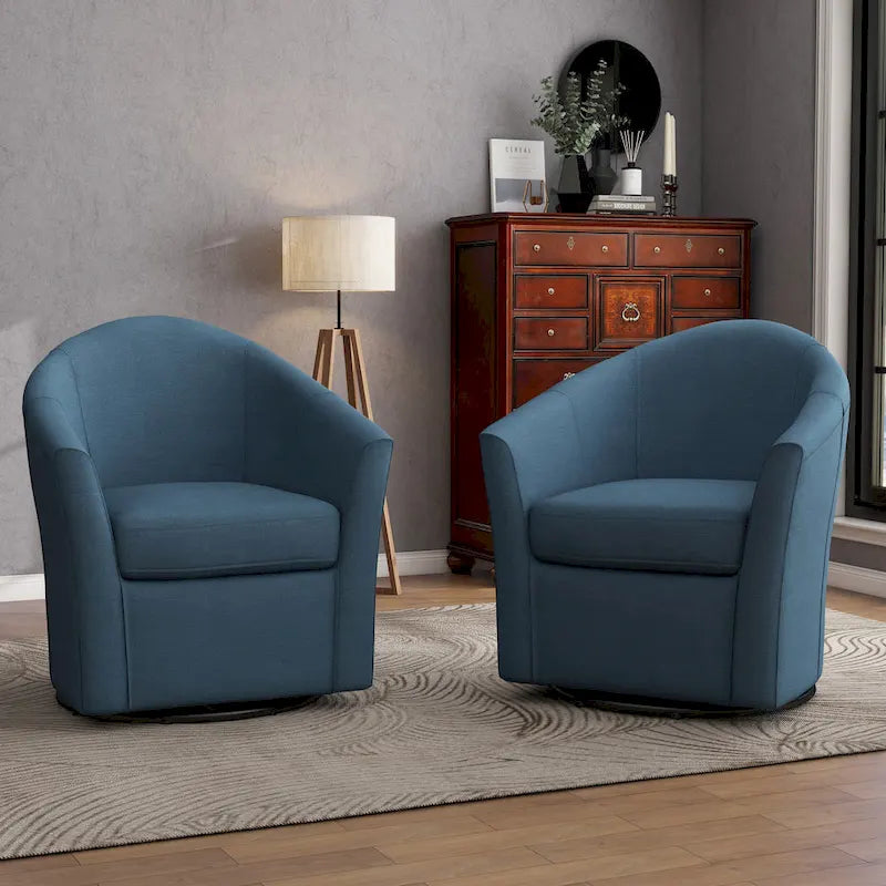 Set of 2 Modern Upholstered Swivel Barrel Chair Living Room Accent Chair – Image 26