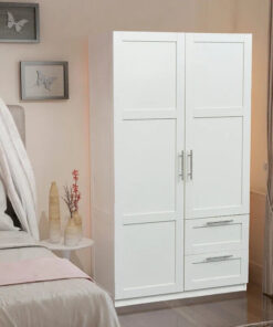 White Wood Wardrobe Armoire Storage Cabinet with Doors,Drawers,Hanging Rod