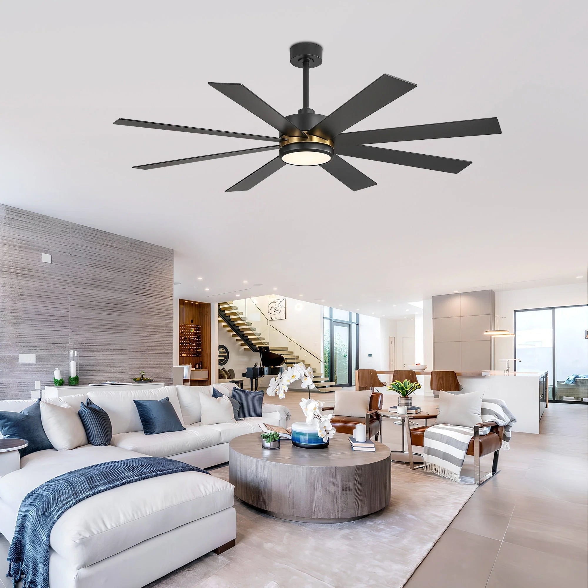 65 Inch 8-Blade Black LED Ceiling Fan with Light and Remote – Image 63