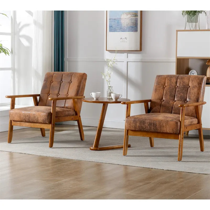 Mid Century Modern Accent Chairs Set of 2 with Side Table – Image 4
