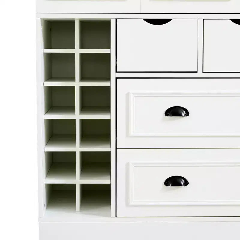 Whisen 71'' Tall Freestanding Kitchen Pantry, Large Dining Storage Cabinet Cupboard Sideboards With 4 Foldable Doors, Shelves, Wine Racks – Image 12