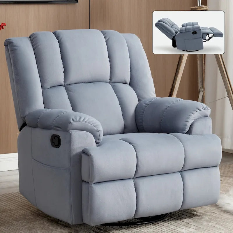 Lazy Boy Swivel Rocker Fabric Recliner Chair, Overstuffed Large Manual Recliner Glider with Pillow Top Arms and Cushion Back – Image 19