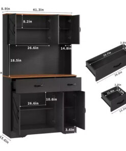Alternative view of 71 Kitchen Pantry Cabinet with Charging Station, Large Countertop, Microwave Stand & 2 Drawers,Hutch Storage for Dining & Living Room