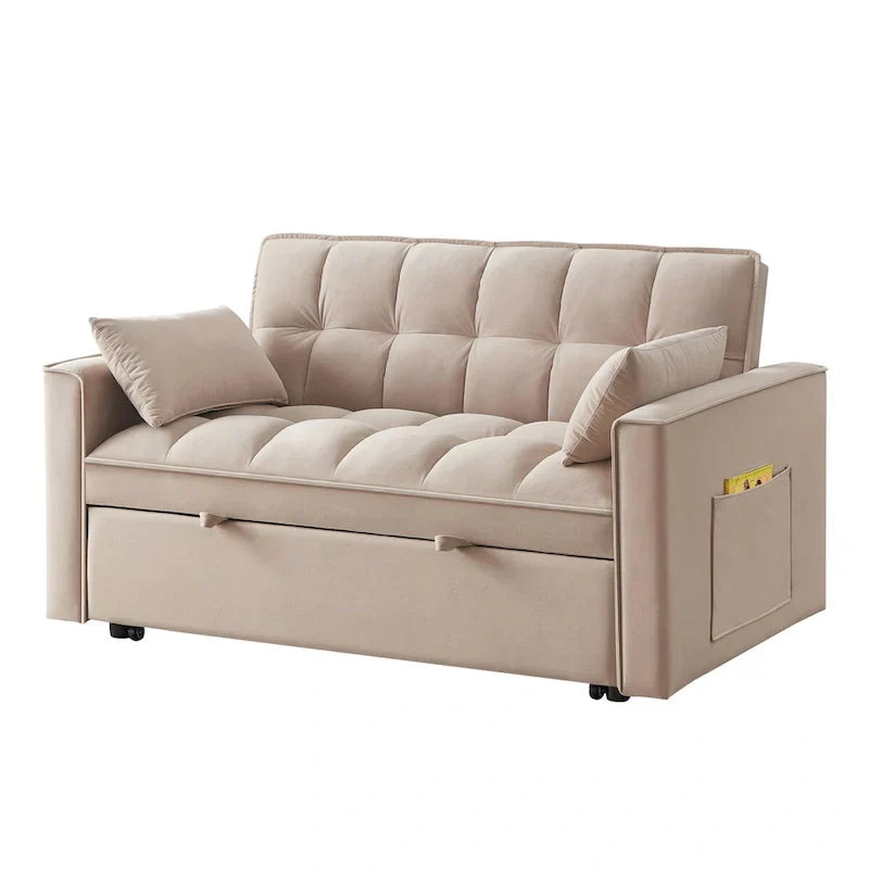 4 in1 Loveseat Sofa Bed with Armrests & Storage Pockets, Multi-Function Tufted Pull-out Sofa Bed with Adjustable Backrest – Image 49