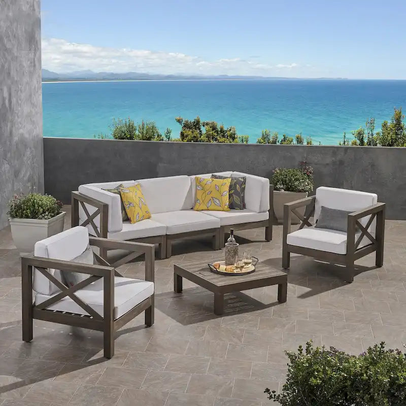 Brava Outdoor Acacia Wood 6-piece Chat Set by Christopher Knight Home – Image 17