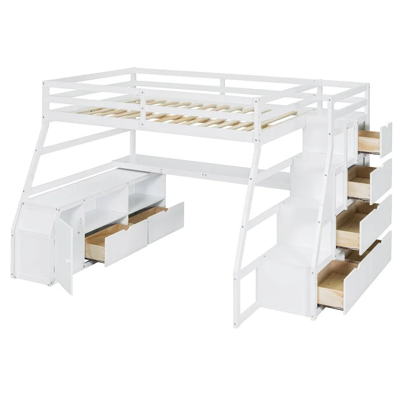 Full Pine Loft Bed with Desk and Storage – Image 20