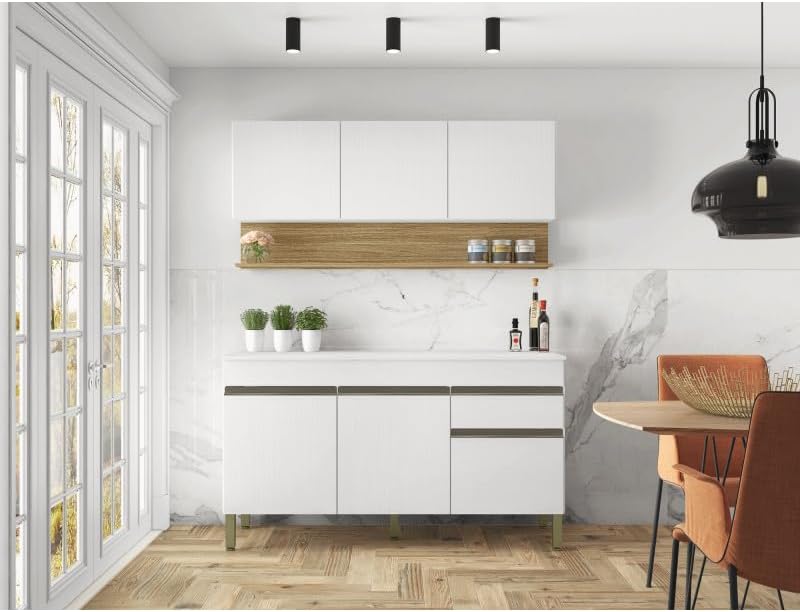 KITS PARANA Cuisine Equipée 6 Portes 1 Tiroir Chêne et Blanc Largeur 150 cm – Image 2