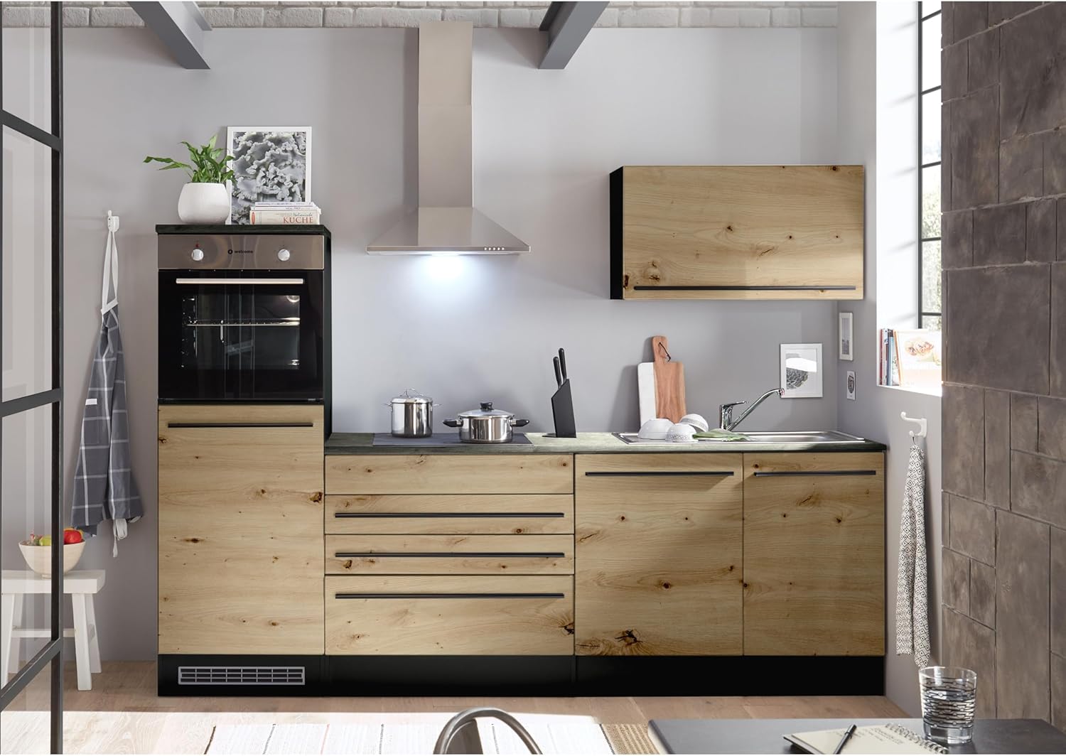 Stella Trading Jazz 6 Cuisine Moderne sans électroménager, Anthracite, Aspect chêne Artisan - Cuisine intégrée spacieuse avec Beaucoup de Rangement - 260 x 200 x 60 cm L/H/P – Image 4