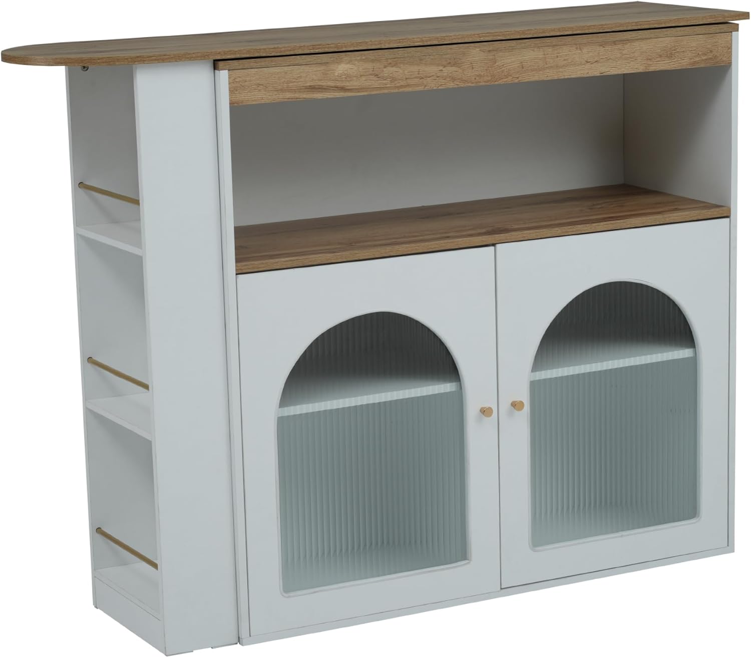 Table de bar extensible avec espace de rangement, table de bistrot avec 2 portes en verre, rotation libre à 360 °, étagères réglables, petite table de cuisine, table haute pour bar de maison, 138-193 – Image 8