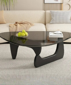 Triangular Wood Glass Top Coffee Table