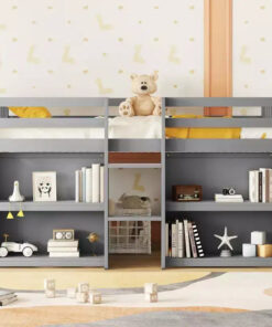 Alternative view of Whisen 79.8''L * 43.9''W Twin Size Kid Low Loft Bed With Two-Tier Shelves And LED Light