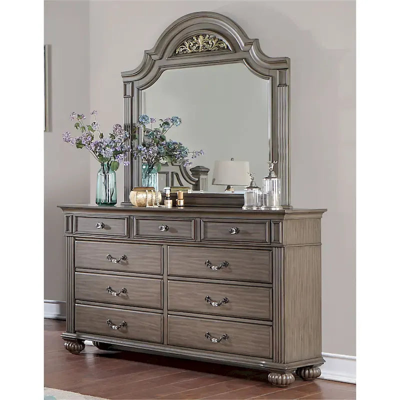 5-Piece Traditional Poster Bedroom Set, Grey Wood Finish, Classic Style – Image 3