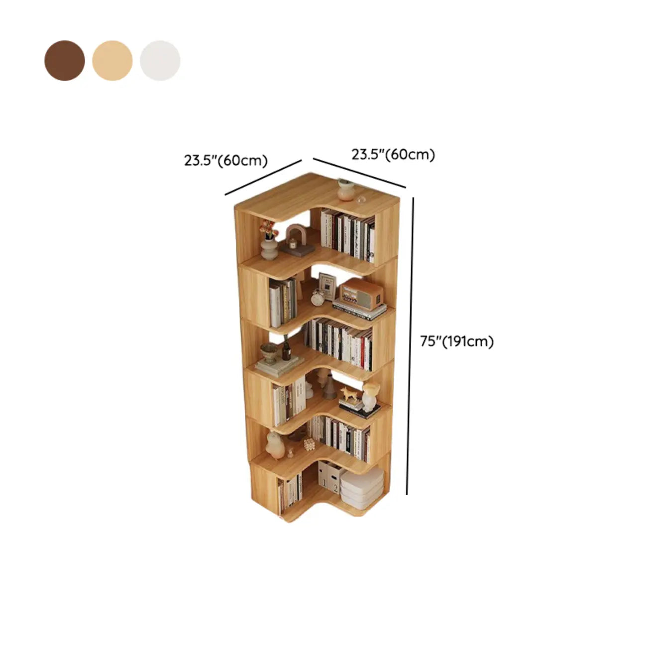 Manufactured Wood Corner Bookshelf with 6 Shelves – Image 70