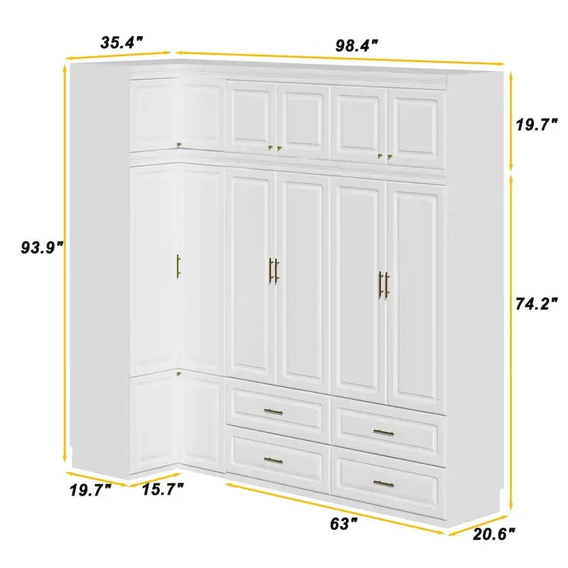 93.9H/74.2H Armoires Wardrobe Closet Cabinet Hanging Drawers Storage – Image 25