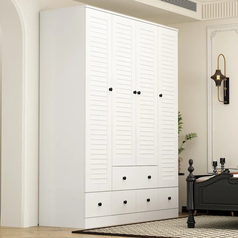 Wardrobe Armoire Closet 59W Large Freestanding Wardrobe Cabinet White – Image 38