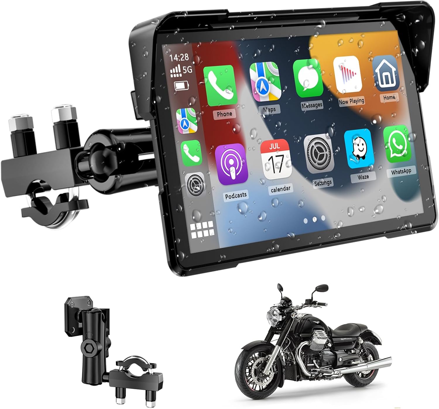 Ecran Carplay Moto avec Carplay & Android Auto, 7 Pouces Portable GPS Moto Etanche, Support Musique Bluetooth, Navigation, Siri/G00gle Assistant, Support Magnétique - Facile Installer et Démonter