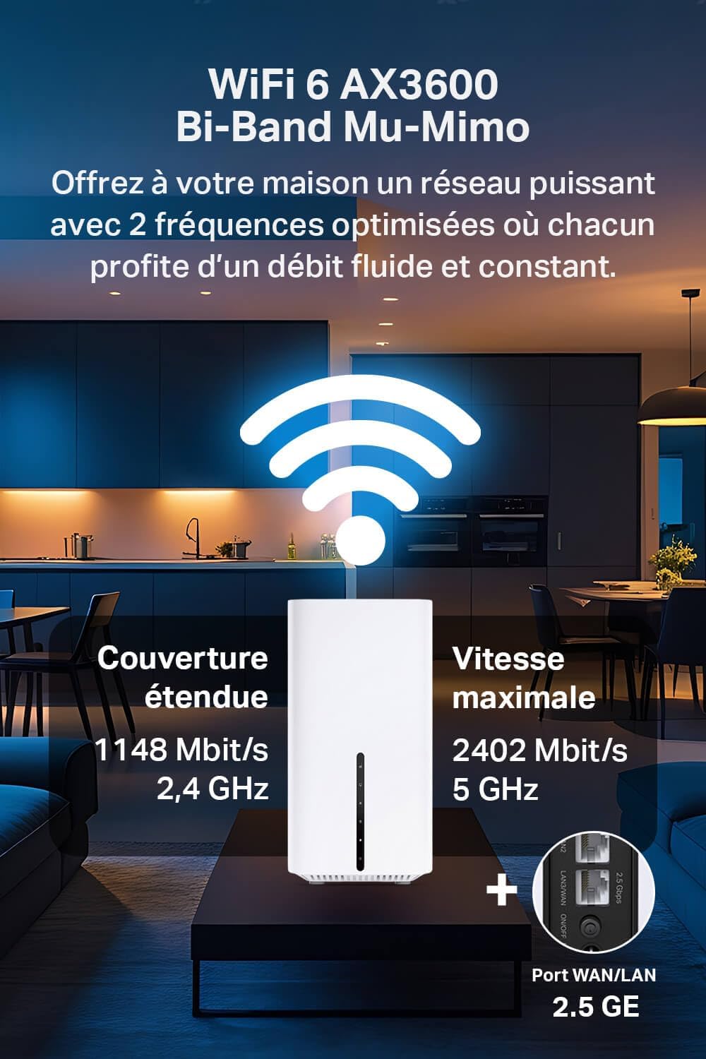 TP-Link Archer NX600 Routeur Wi-Fi 5G LTE, carte SIM 5G, AX3600 double bande Wi-Fi 6, 1 port 2,5 G + 2 ports 1G, gestion Web et application, plug and play – Image 2