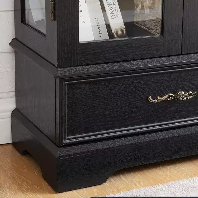 Lighted Glass Curio Cabinet with Adjustable Shelves - Elegant 2-Door Display Cabinet & Built-in Drawer, Includes Bulb – Image 17