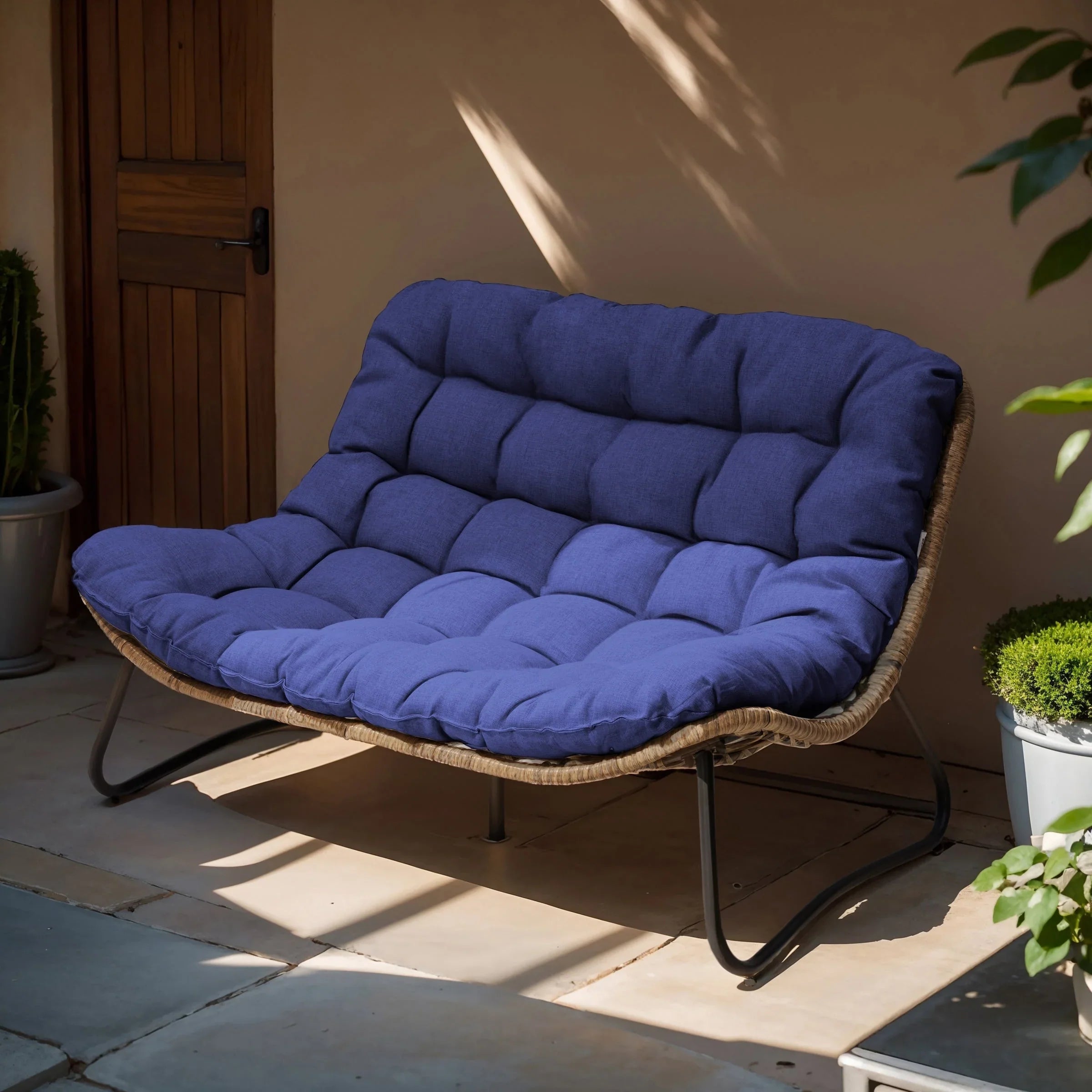 Double Papasan Chair Loveseat with Cushion, All-weather PE Rattan and Metal Frame for Indoor Outdoor – Image 26