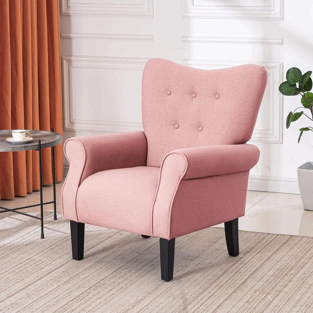 Erommy Modern Accent Chair, High Back Armchair, Upholstered Fabric Button Single Sofa with Wooden Legs for Living Room – Image 147