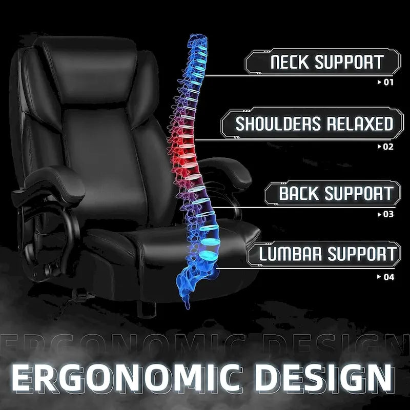 Bossin Big and Tall Executive Office Chair,500LBS Adjustable Lumbar Support Ergonomic Chair with High Back PU Leather Computer – Image 31