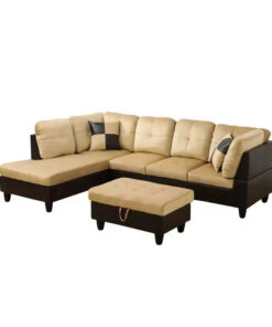 L-Shaped Living Room Sofa with Double Spring Layer, Soft and Breathable 3-Piece Short Plush Sofa Set