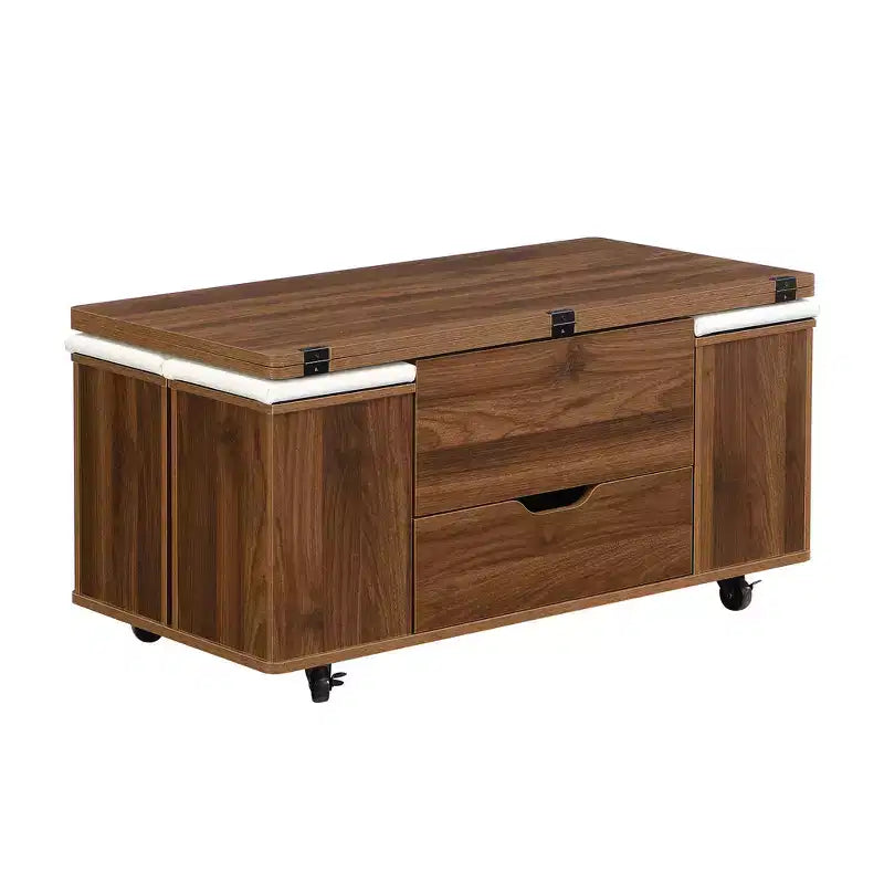 Zeus & Ruta Multi-Function Modern Lift-Top Coffee Table with Hidden Storage, 4 Stools and Casters, Perfect for Modern Living Spaces – Image 34