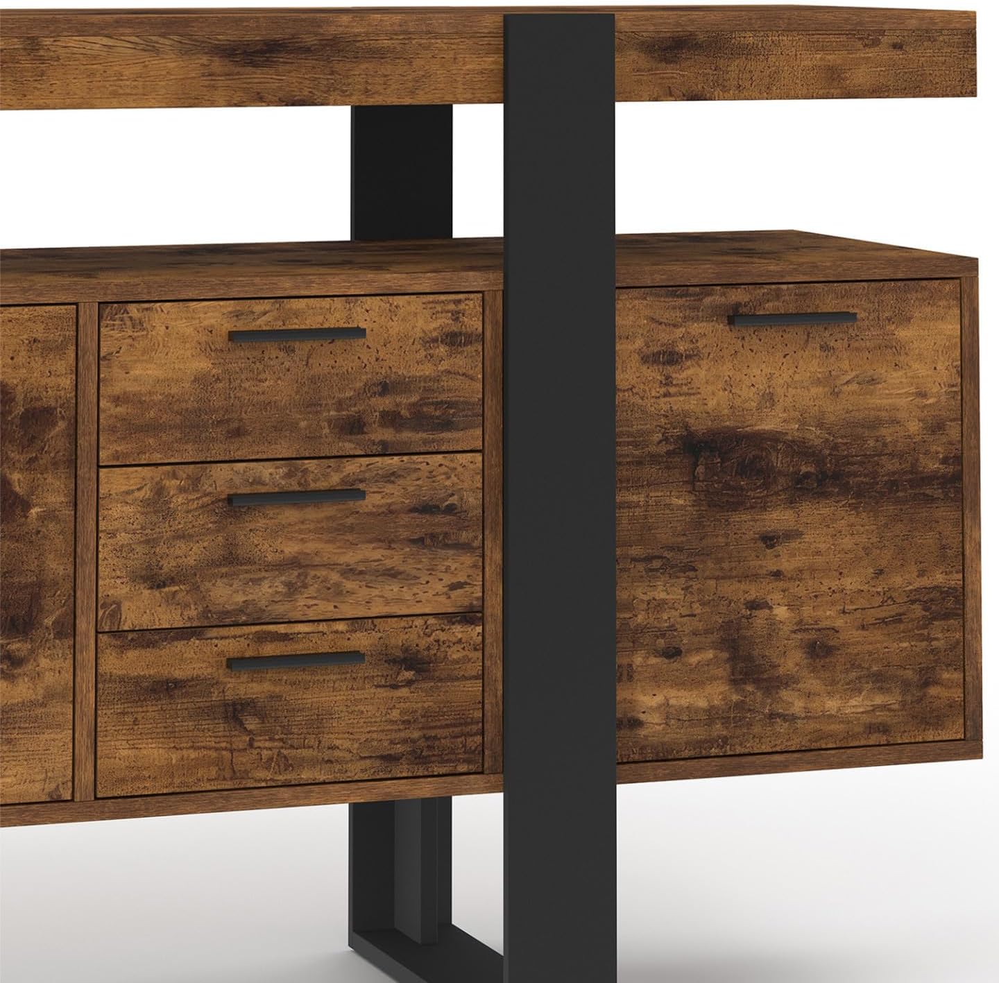 IDMarket - Buffet 180 cm Phoenix XXL 4 Portes avec 3 tiroirs Bois Effet Vieilli et Noir – Image 6