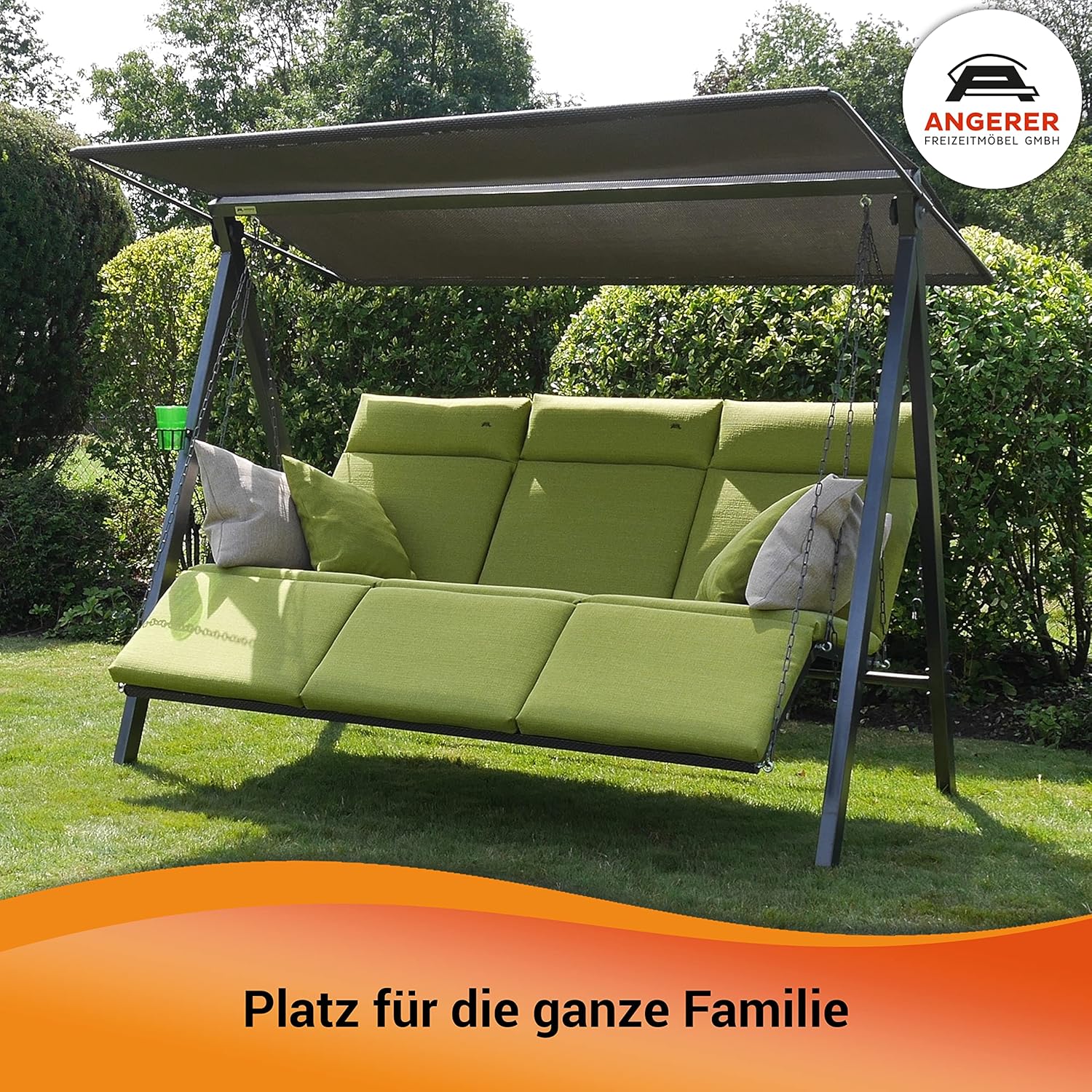 ANGERER Balancelle de Jardin Lounge Smart 3 Places, Acier Galvanisé, Toit Réglable, Position Assise et Allongée Réglable, avec Coussins et Textilène, pour Extérieur Smart Gris – Image 5